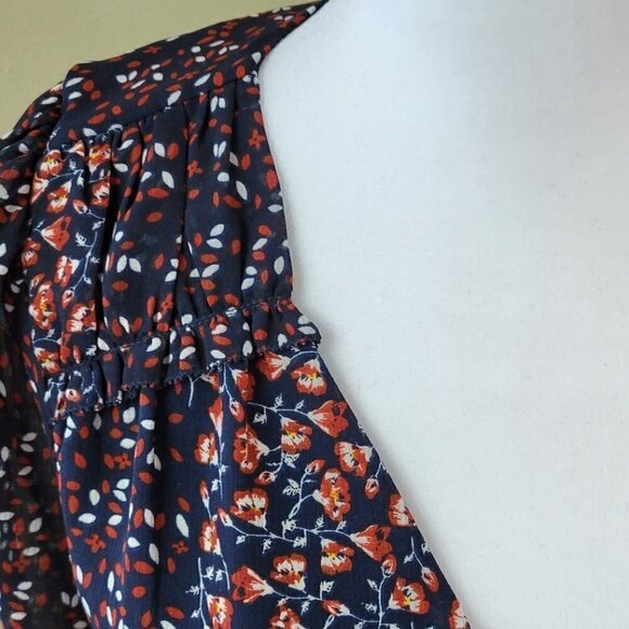 Skies Are Blue Long Sleeve Blouse Navy Floral V-Neck Top Womens Size XS - Picture 7 of 14